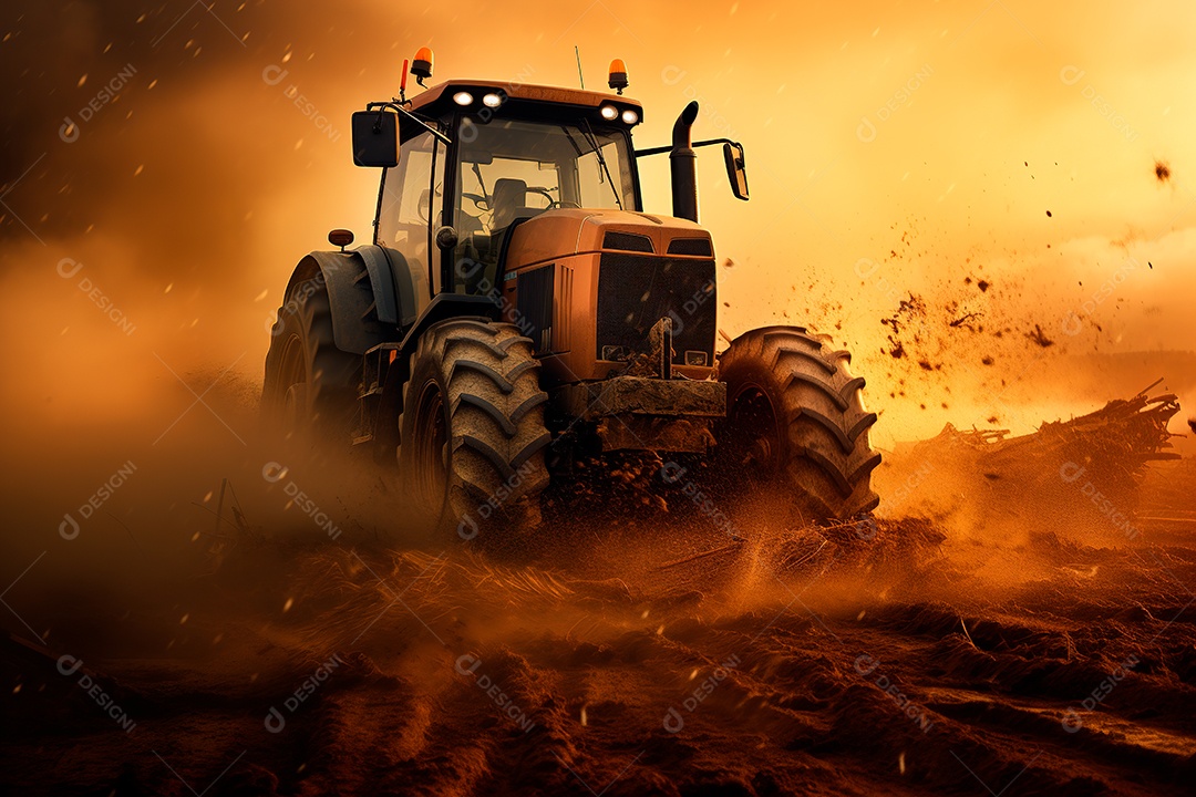 Fotografia agrícola com trator no campo