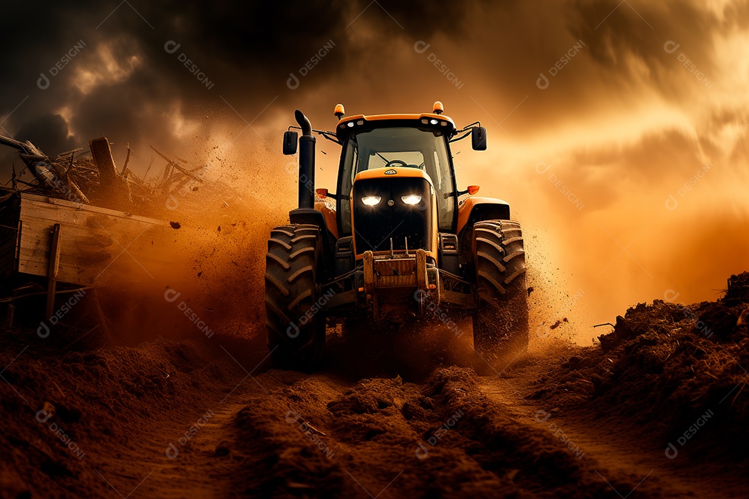 Fotografia agrícola com trator no campo