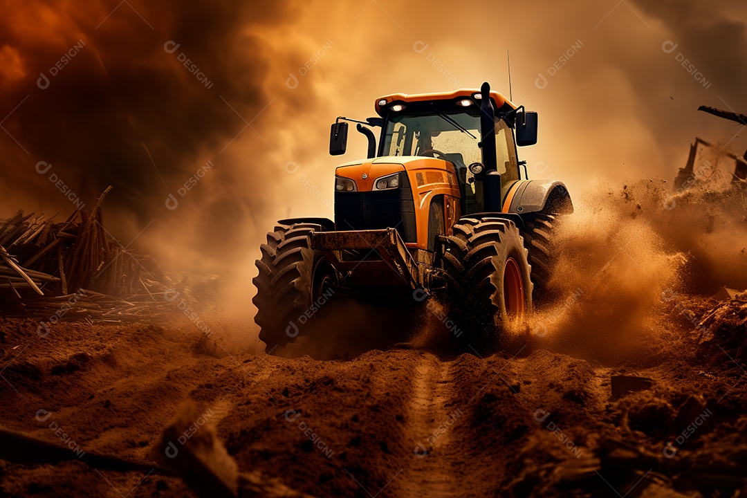 Fotografia agrícola com trator no campo