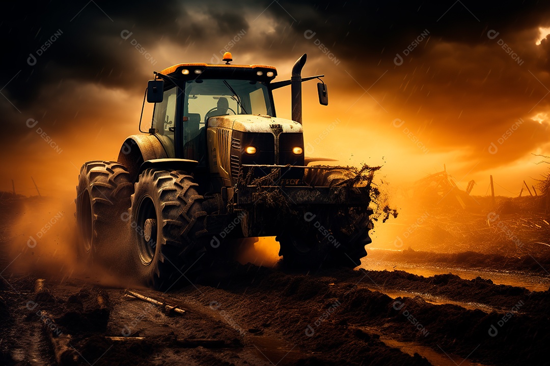 Fotografia agrícola com trator no campo