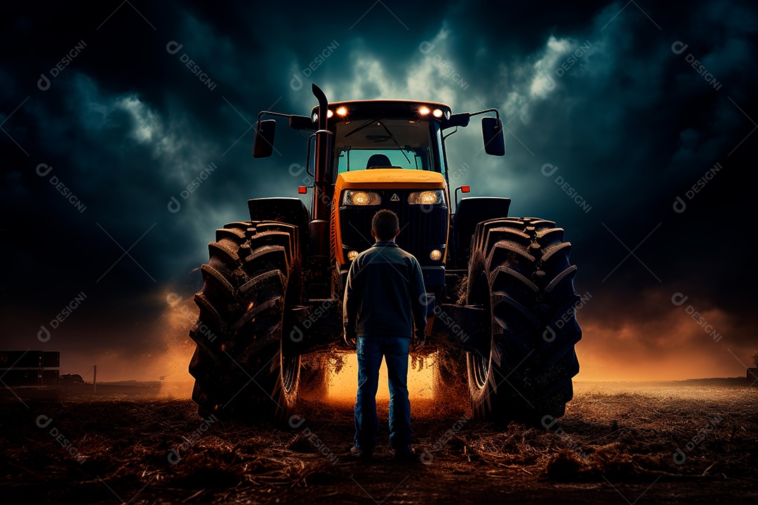 Fotografia agrícola com trator no campo