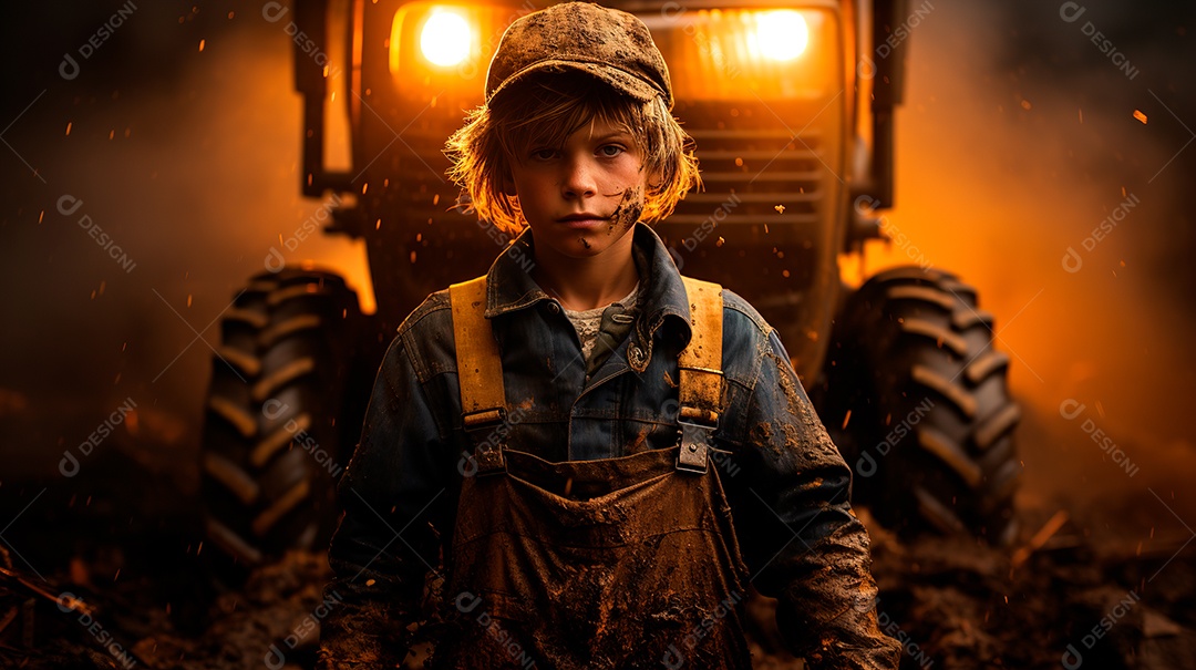 Fotografia agrícola com trator no campo