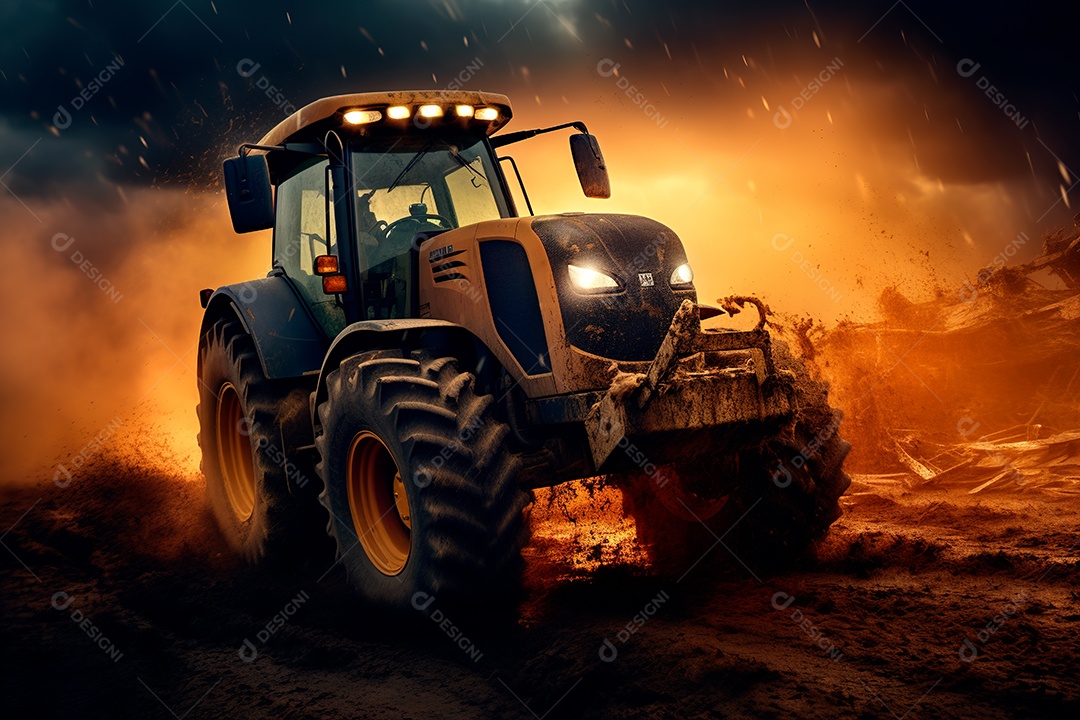 Fotografia agrícola com trator no campo