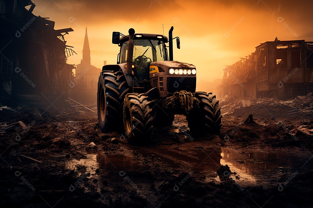 Fotografia agrícola com trator no campo