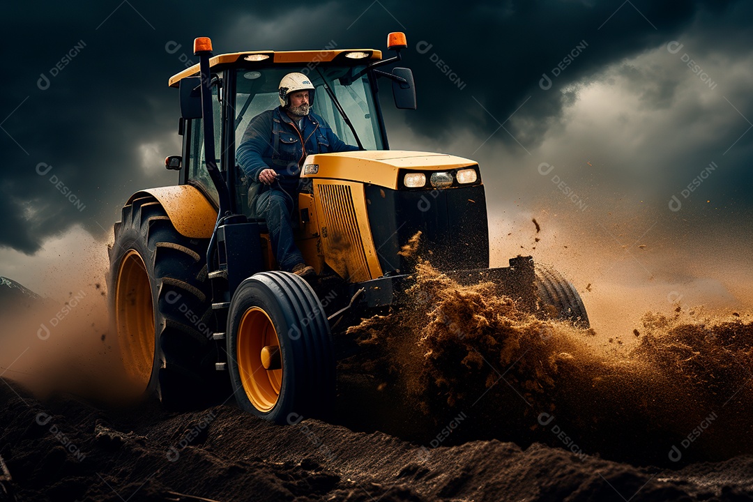 Fotografia agrícola com trator no campo