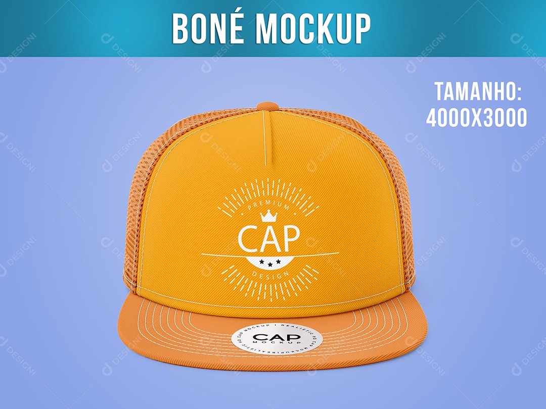 Boné Mockup com e sem Etiqueta Vista Frente Aba Reta Frente Inteira Basquete PSD