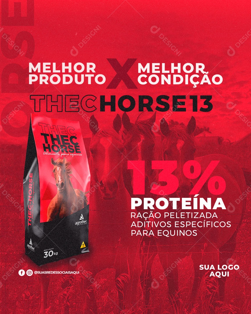 Social Media Melhor Produto Thec Horse 13% Proteína Ração Para Equinos PSD Editável