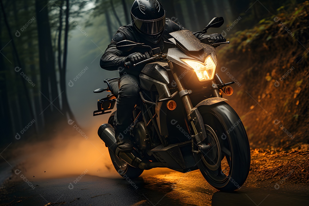 Homem andando com moto esportiva na estrada