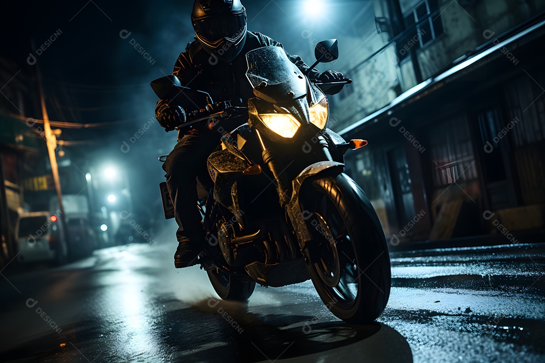 Homem andando com moto esportiva na estrada