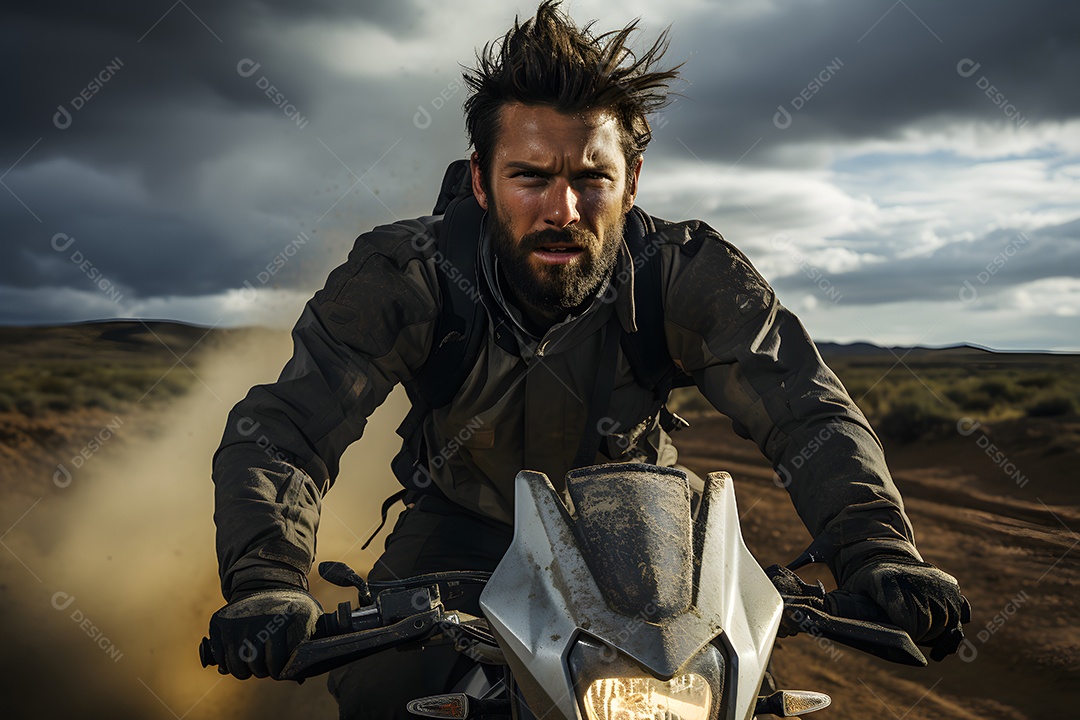 Homem andando com moto esportiva na estrada