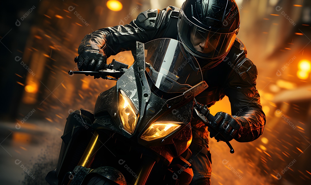 Homem andando com moto esportiva na estrada