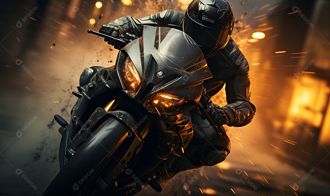 Homem andando com moto esportiva na estrada