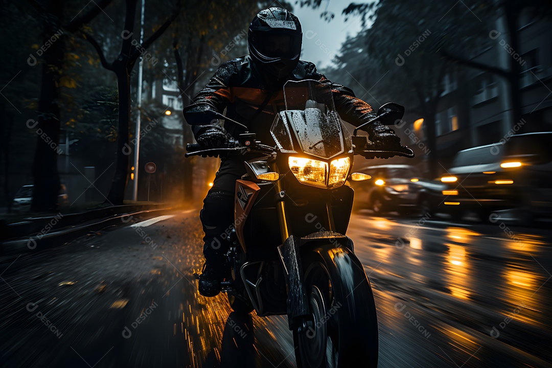 Homem andando com moto esportiva na estrada