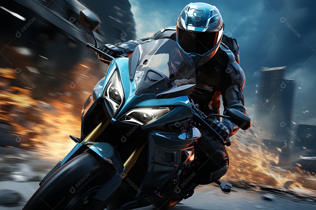 Homem andando com moto esportiva na estrada