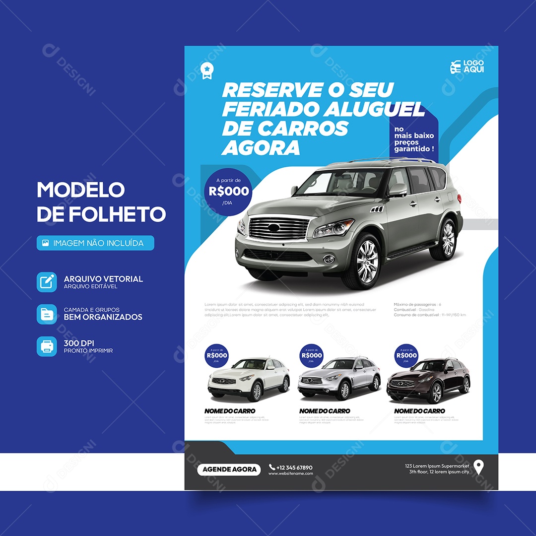 Locadora de Carro Reserve o Seu Feriado Aluguel de Carros Agora Vetor EPS Editável