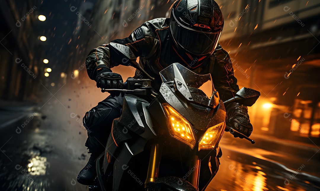 Homem andando com moto esportiva na estrada