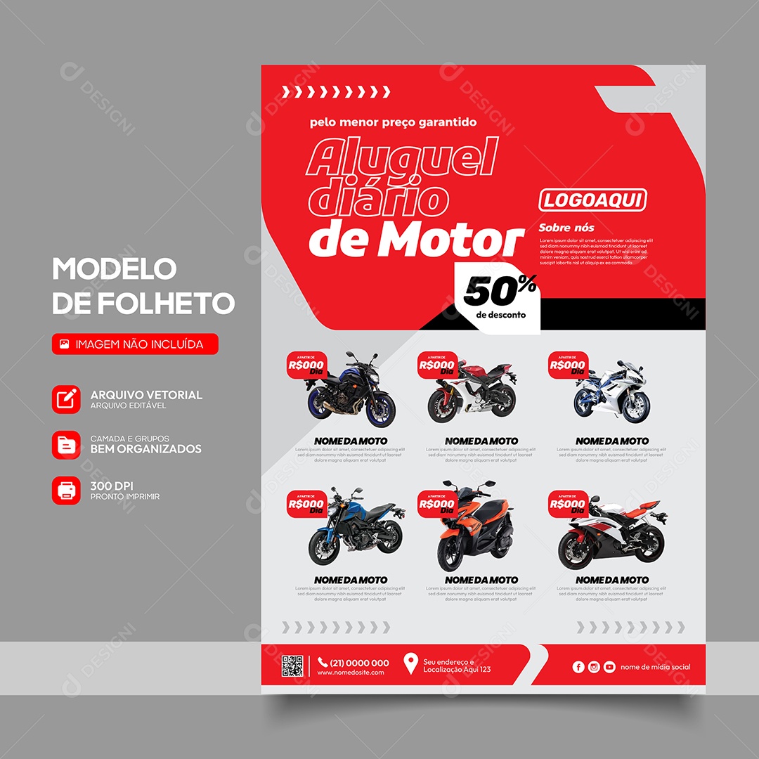 Aluguel Diário de Moto 50% de Desconto Vetor EPS Editável