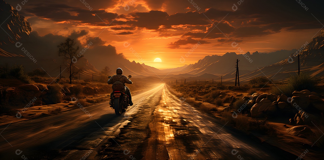 Homem andando com moto esportiva na estrada