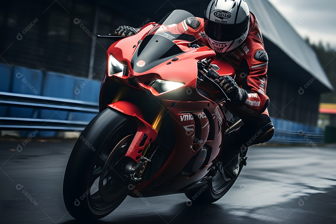 Homem andando com moto esportiva na estrada