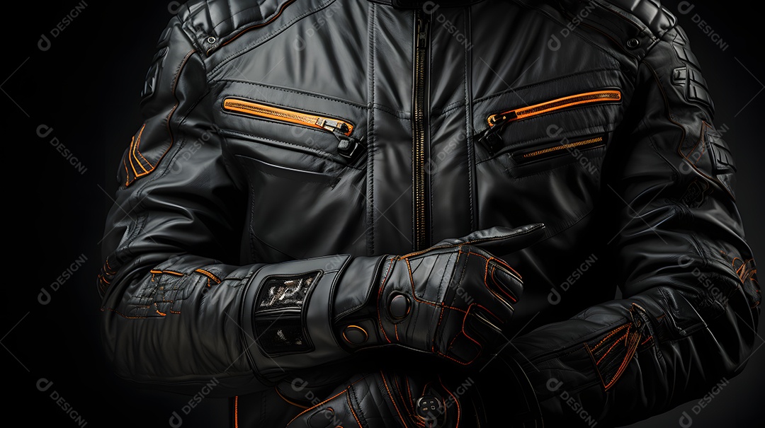 Detalhes da roupa do motoqueiro