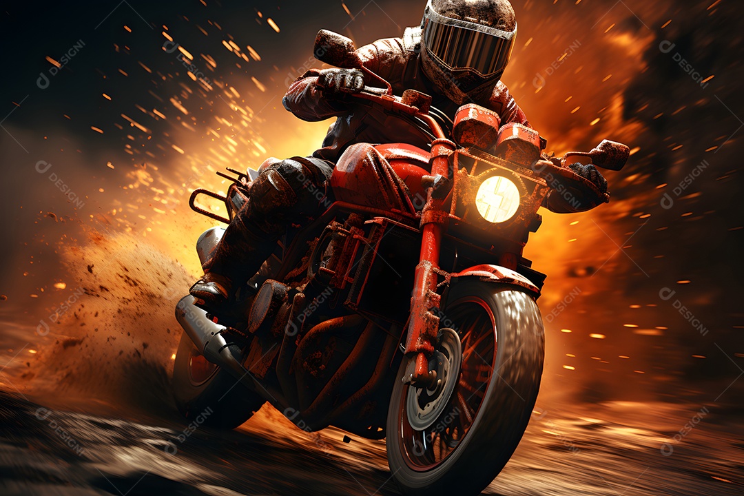 Homem andando com moto esportiva na estrada