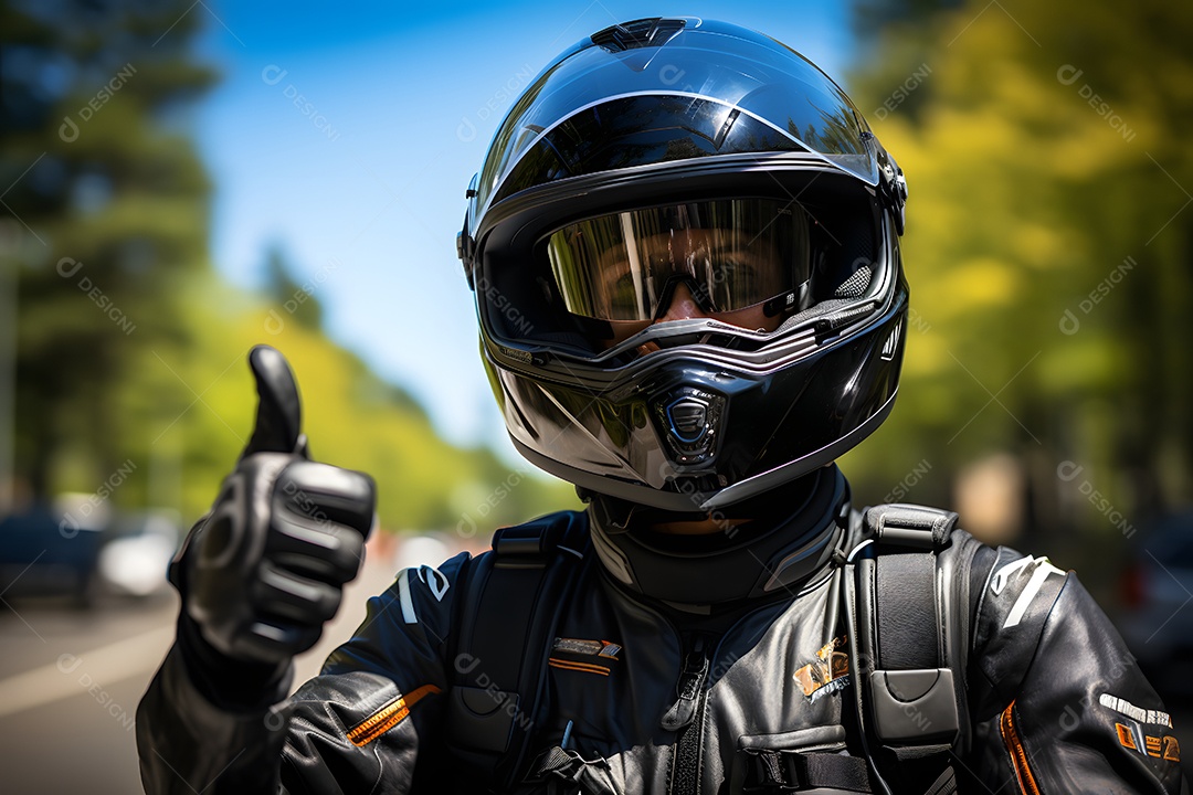 Homem motoqueiro com capacete de segurança