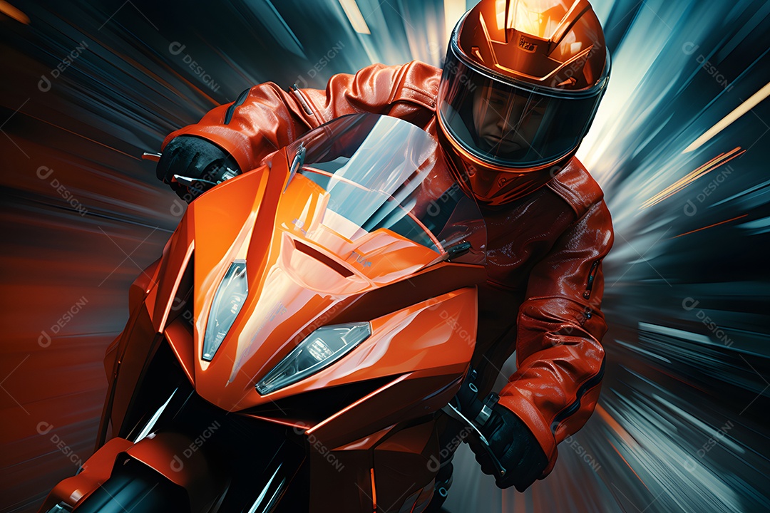 Homem andando com moto esportiva na estrada