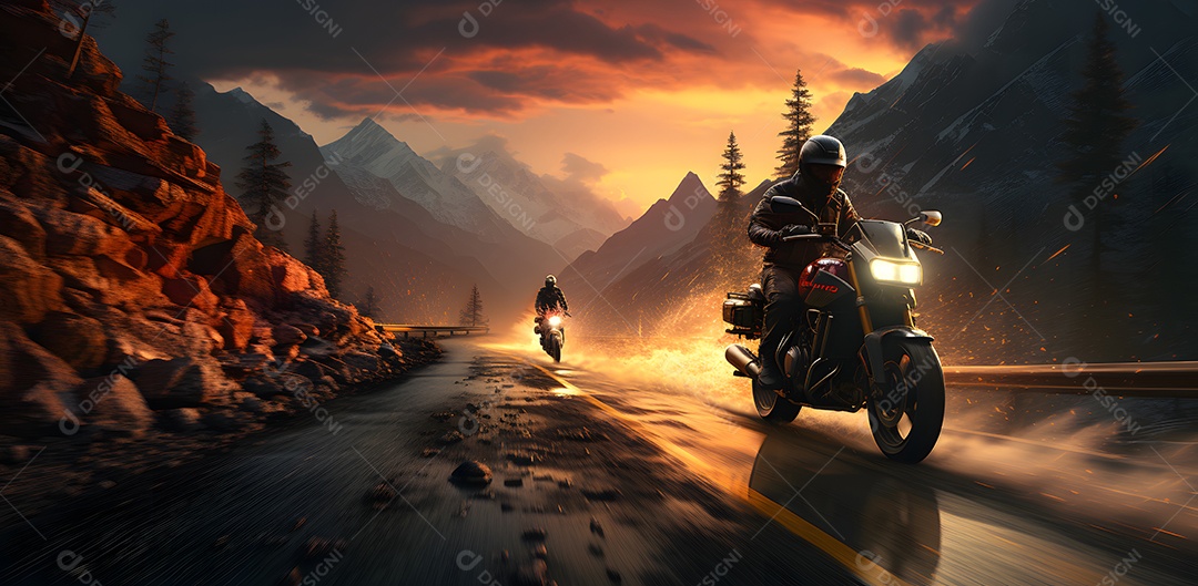 Homem andando com moto esportiva na estrada