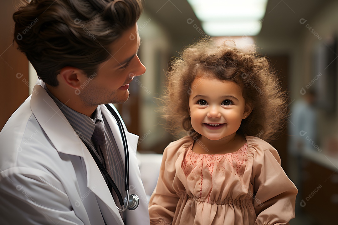 Homem pediatra segurando bebê