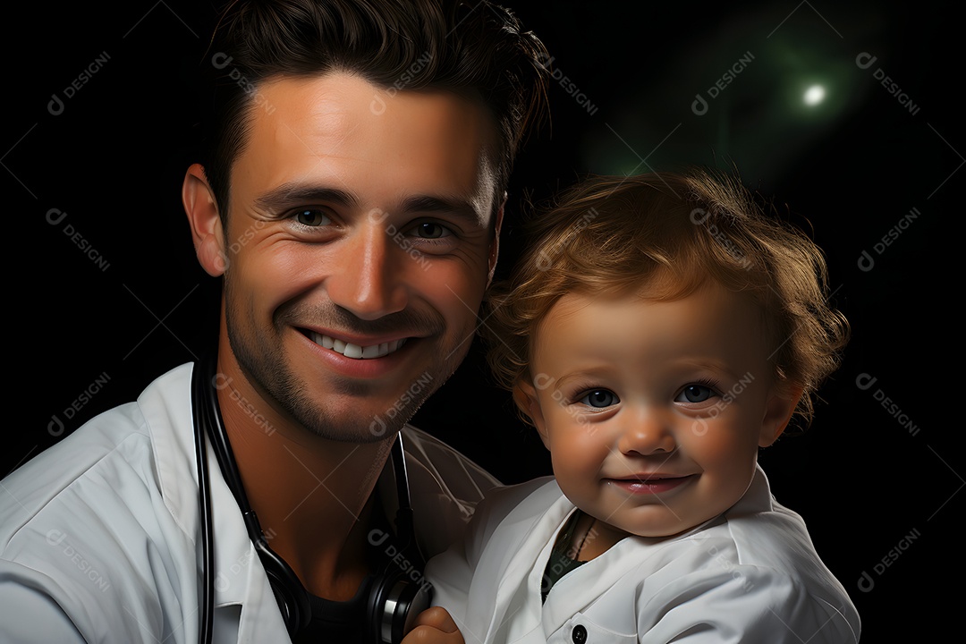 Homem pediatra segurando bebê