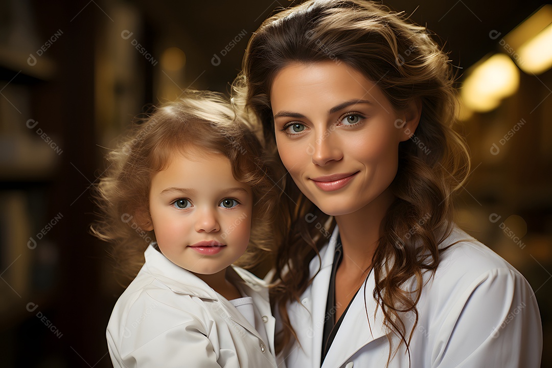 Mulher pediatra segurando bebê