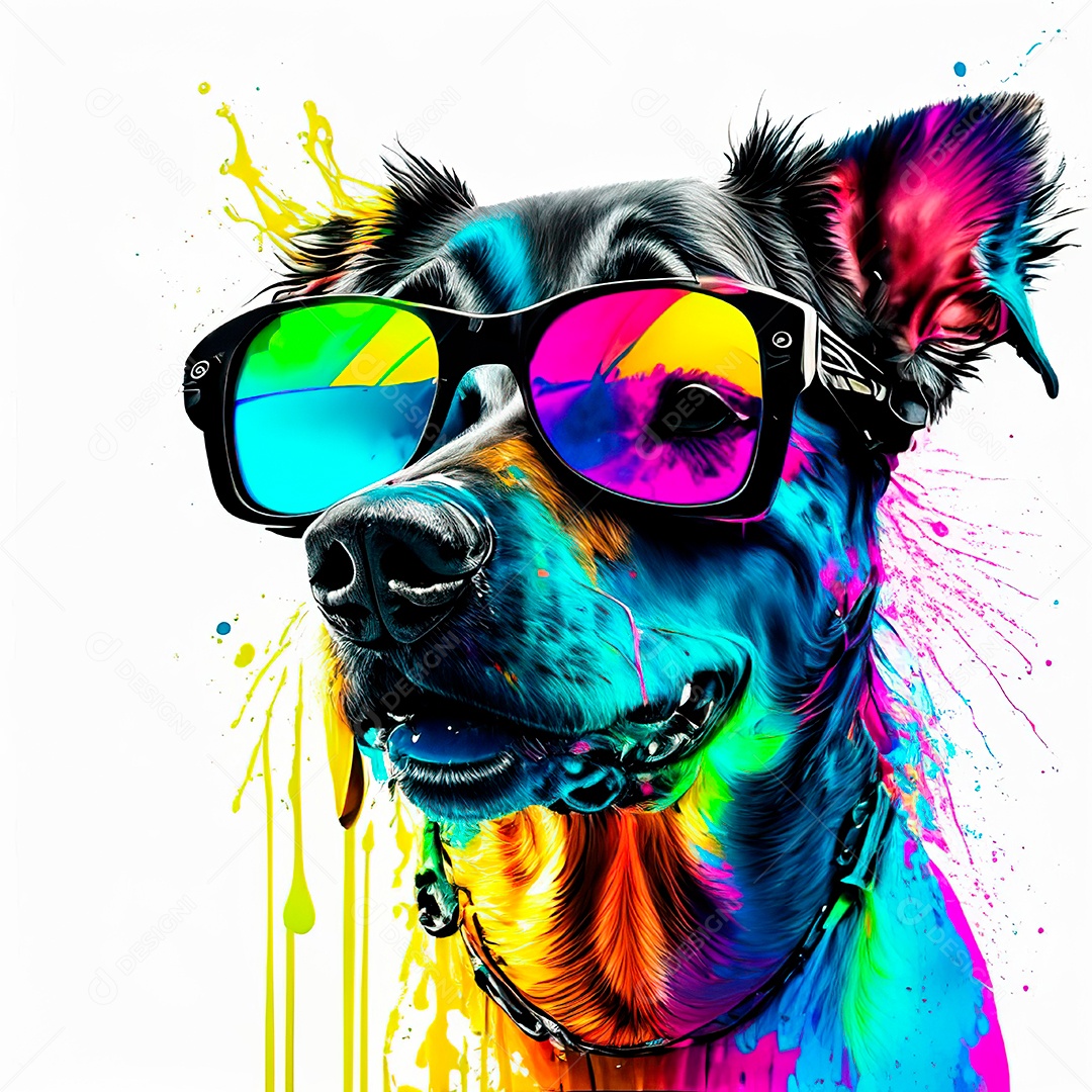 Cachorro colorido sem fundo está usando um par.