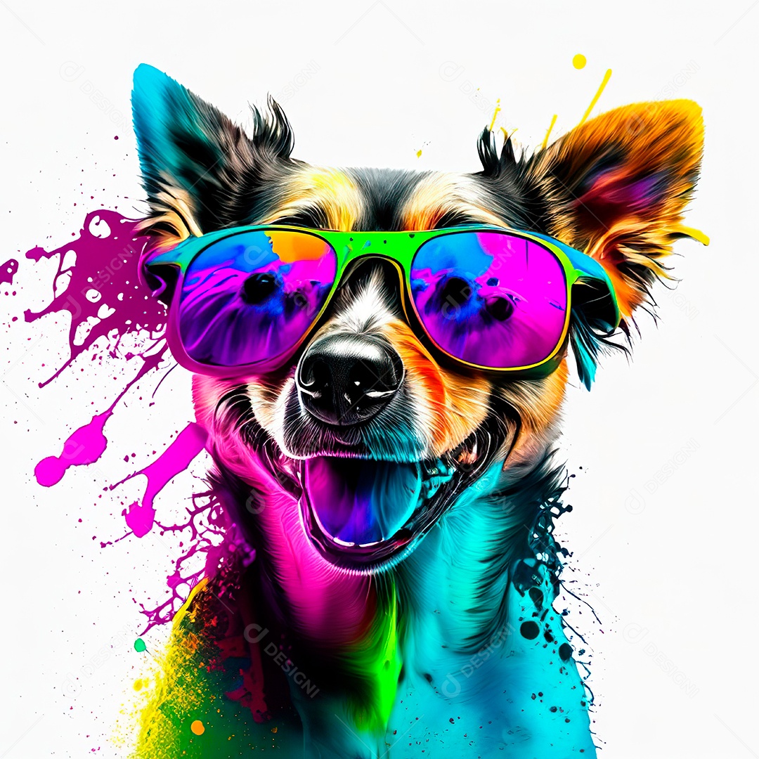 Cachorro colorido sem fundo está usando um par.