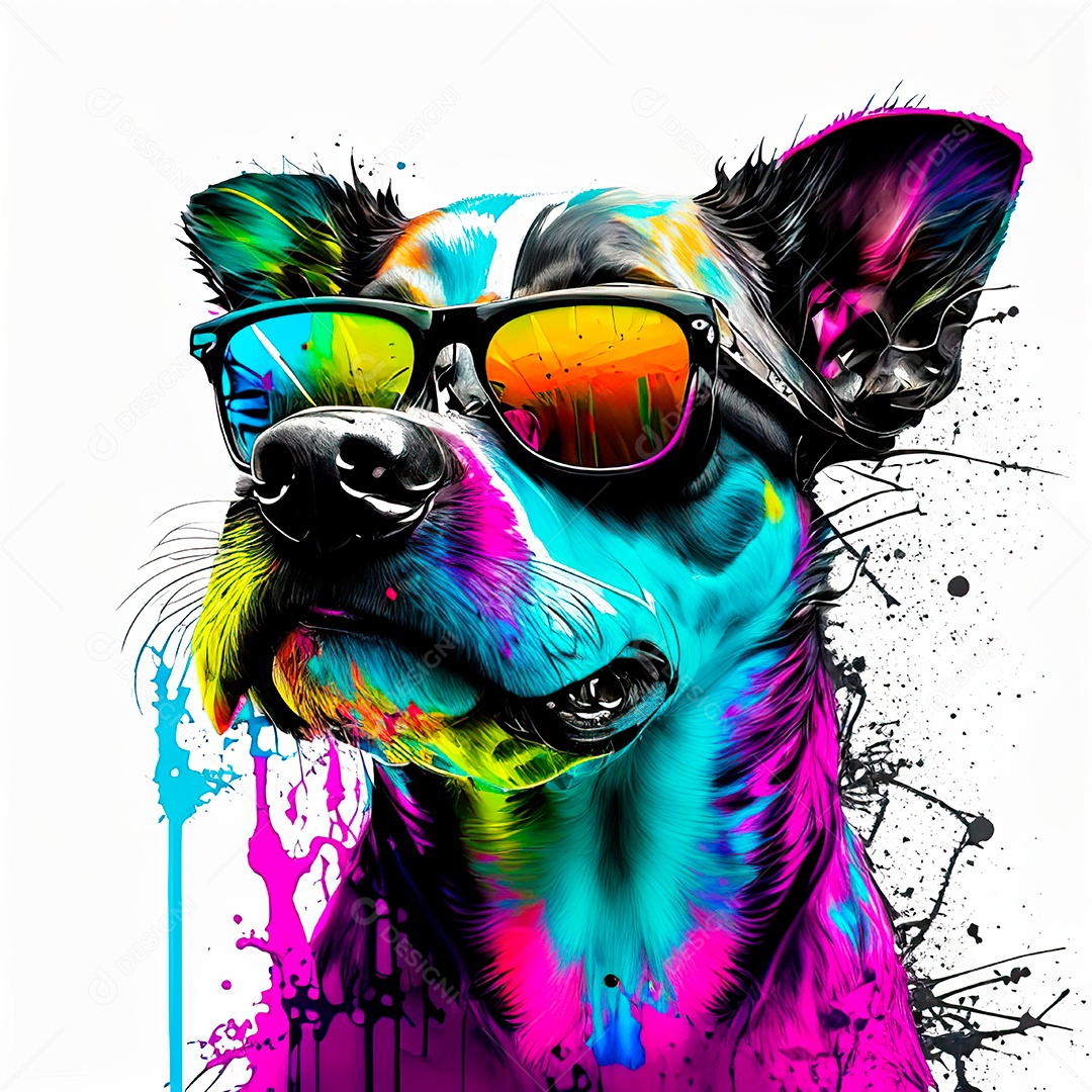 Cachorro colorido sem fundo está usando um par.