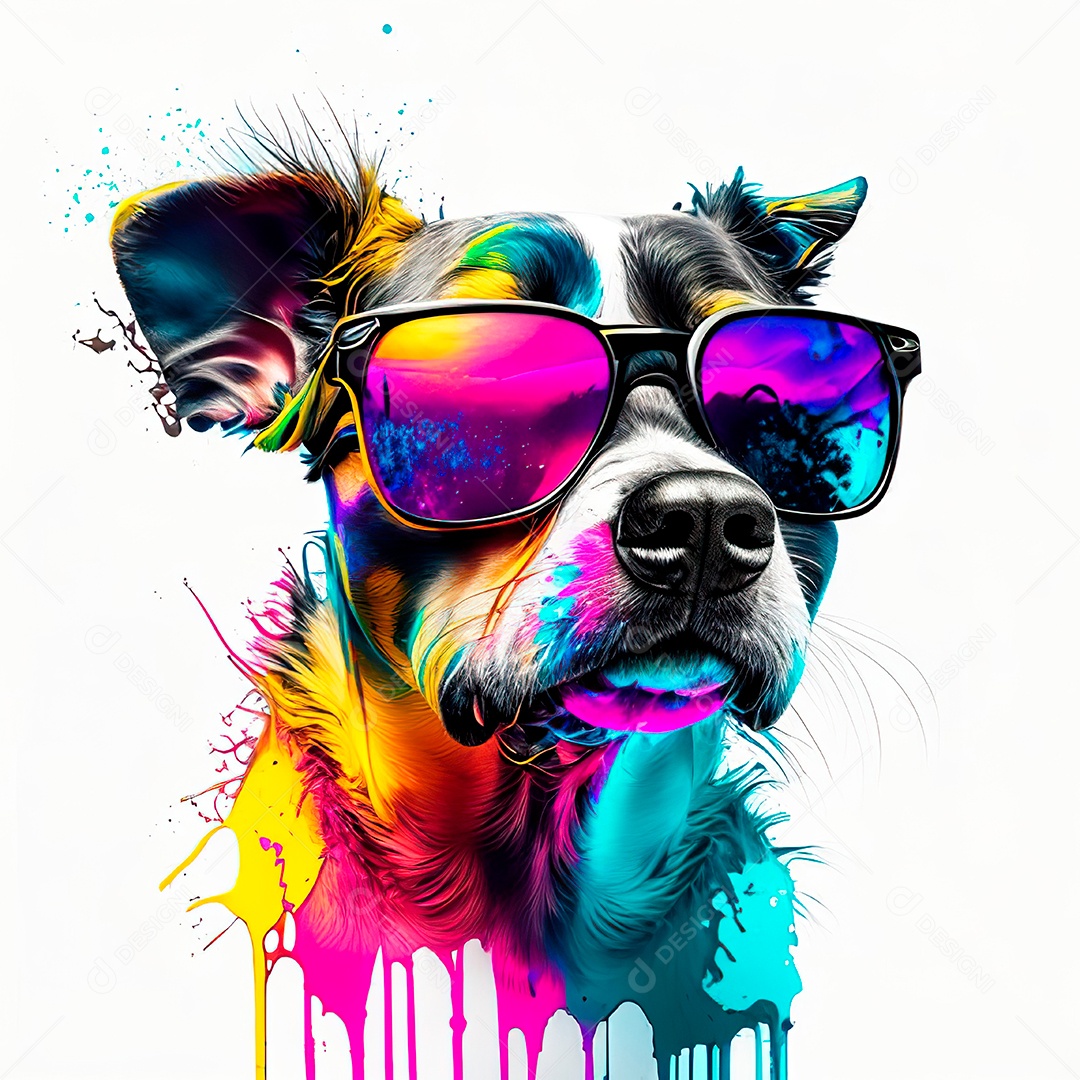 Cachorro colorido sem fundo está usando um par.