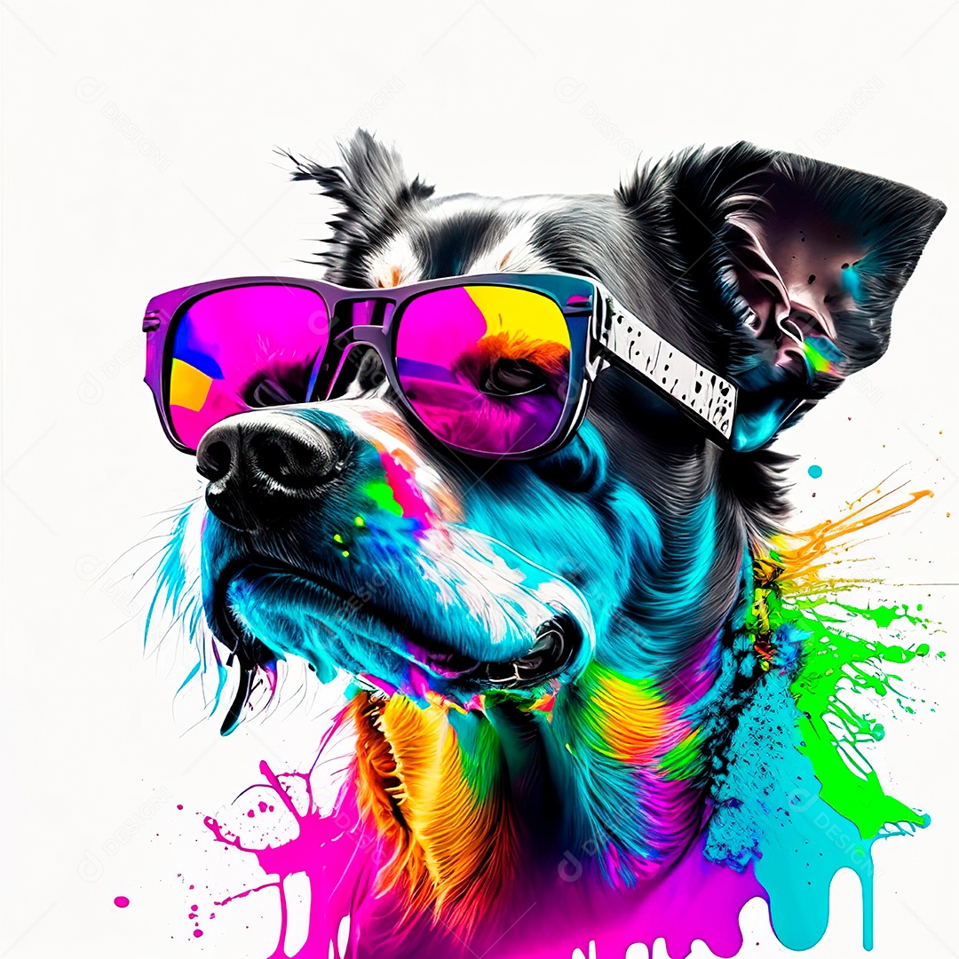 Cachorro colorido sem fundo está usando um par.