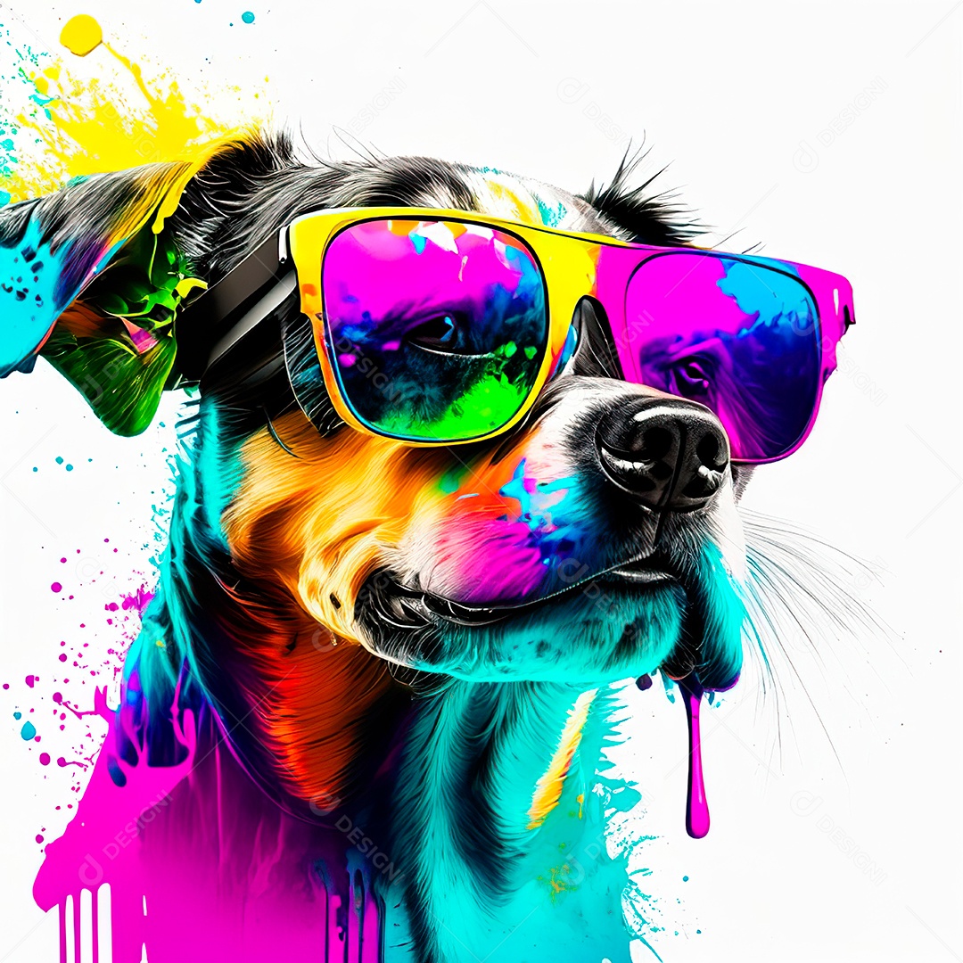 Cachorro colorido sem fundo está usando um par.