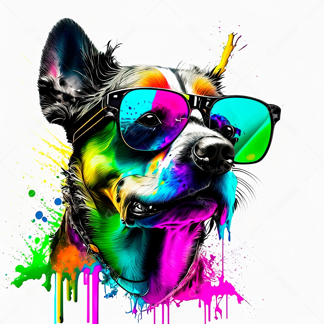 Cachorro colorido sem fundo está usando um pa.