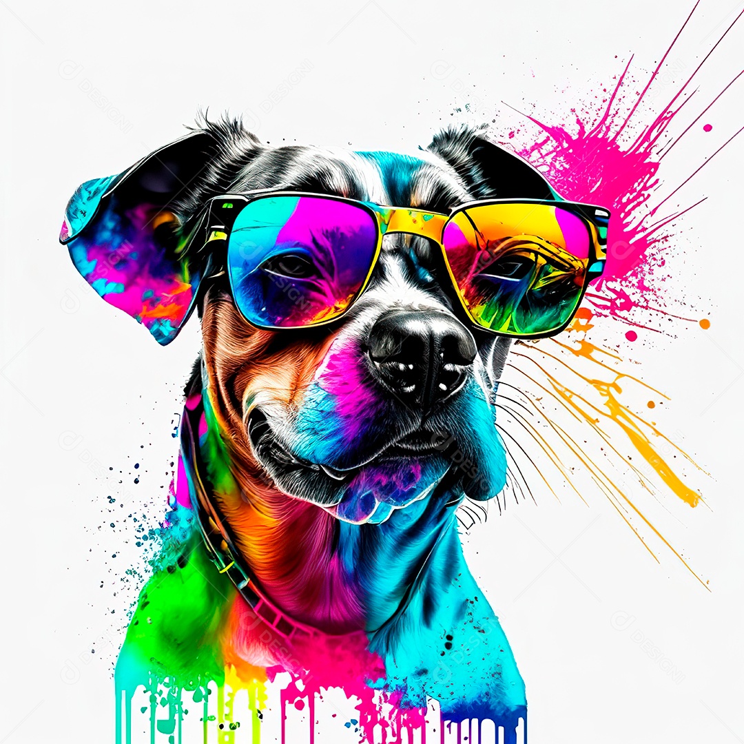 Cachorro colorido sem fundo está usando um par.