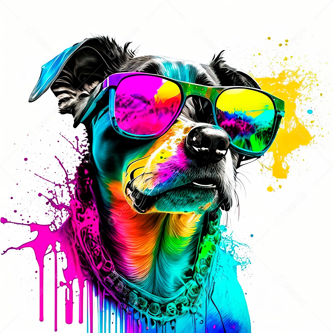 Cachorro colorido sem fundo está usando um par.