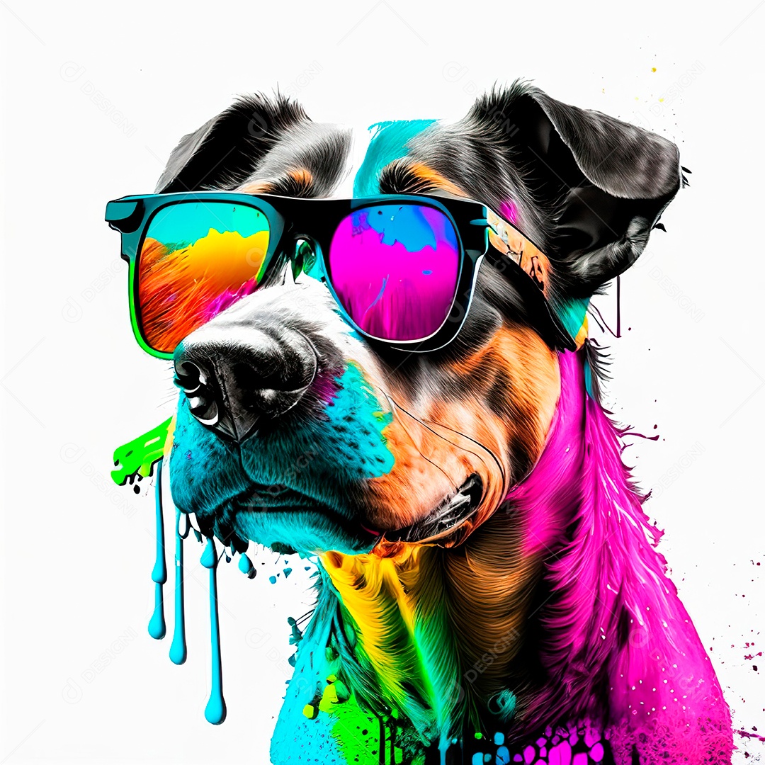 Cachorro colorido sem fundo está usando um par.