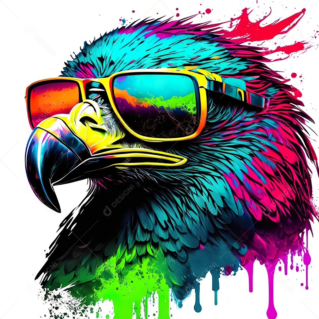 Águia colorida sem fundo está usando um par