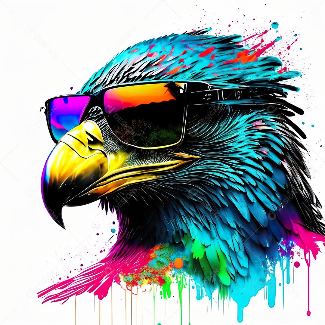 Águia colorida sem fundo está usando um par