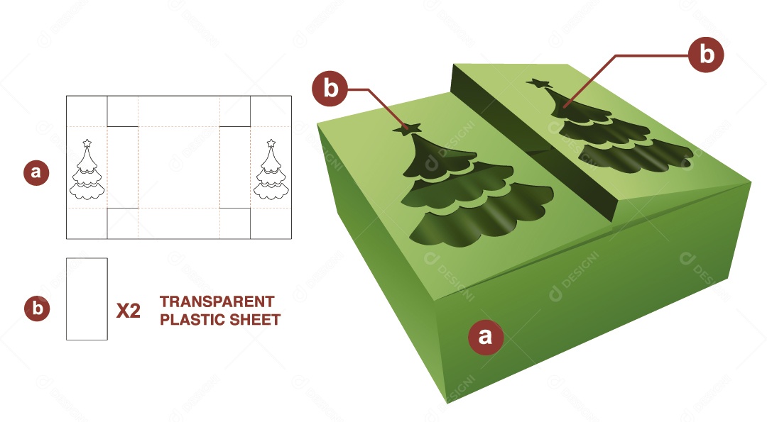 Caixa para Presente Natalina Maquete 3D Verde Vetor EPS