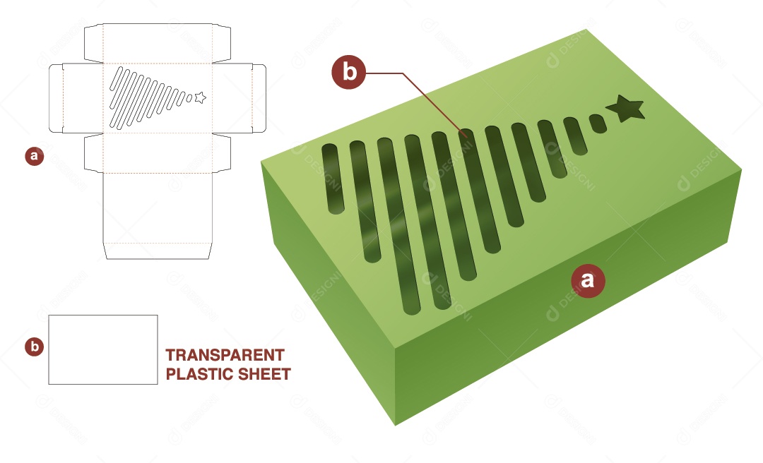 Caixa para Presente Natalina Maquete 3D Verde Vetor EPS