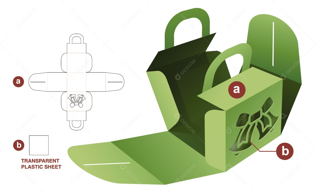 Caixa para Presente Natalina Maquete 3D Verde Vetor EPS