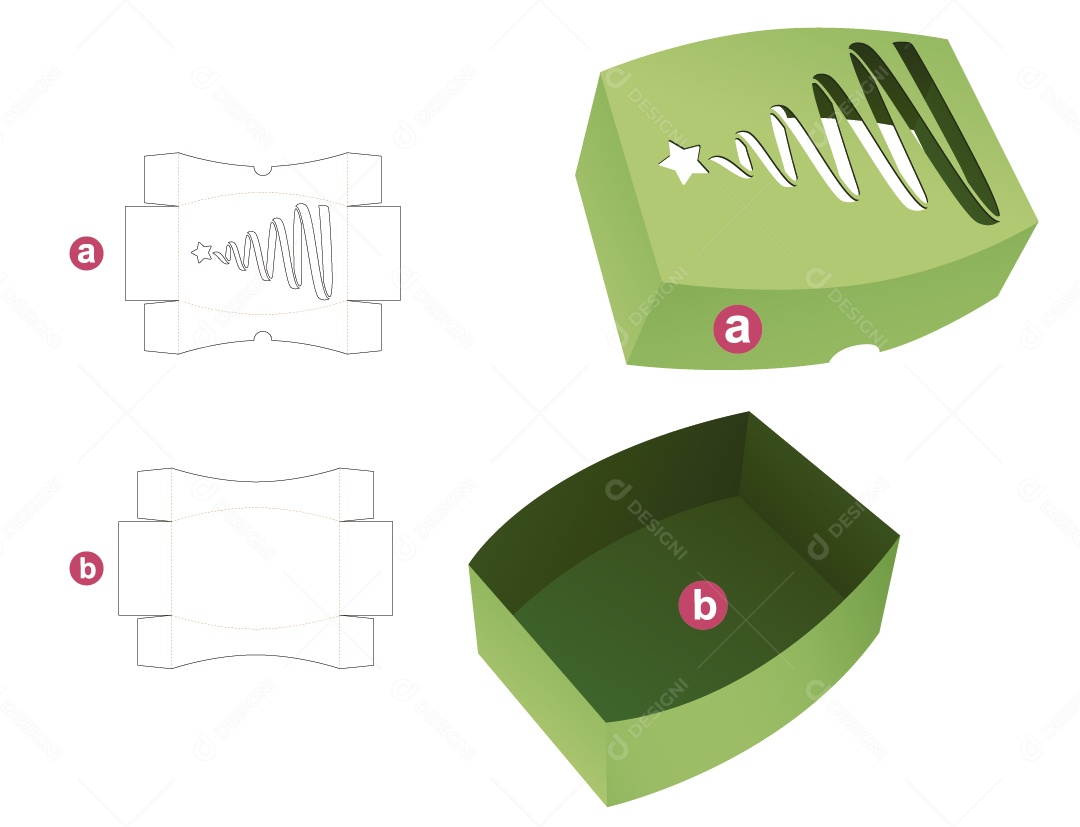 Caixa para Presente Natalina Maquete 3D Verde Vetor EPS