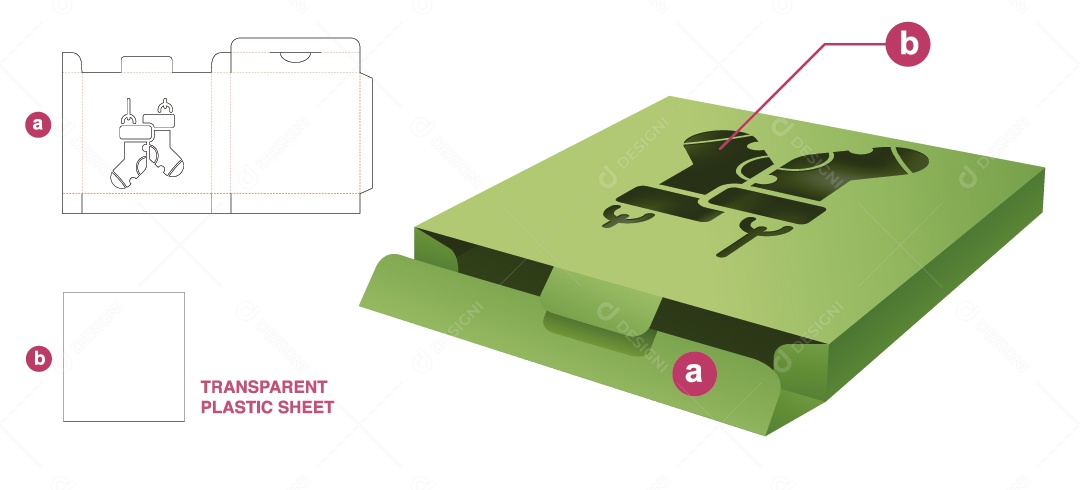 Caixa para Presente Natalina Maquete 3D Verde Vetor EPS