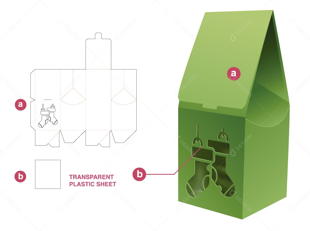Caixa para Presente Natalina Maquete 3D Verde Vetor EPS