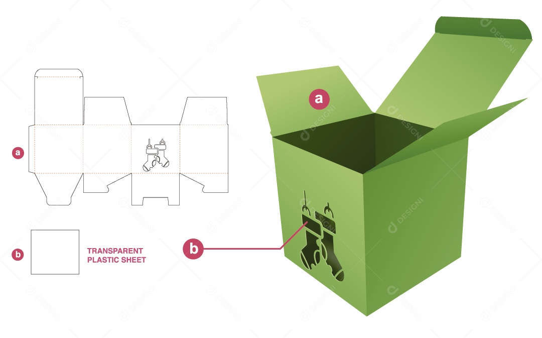 Caixa para Presente Natalina Maquete 3D Verde Vetor EPS